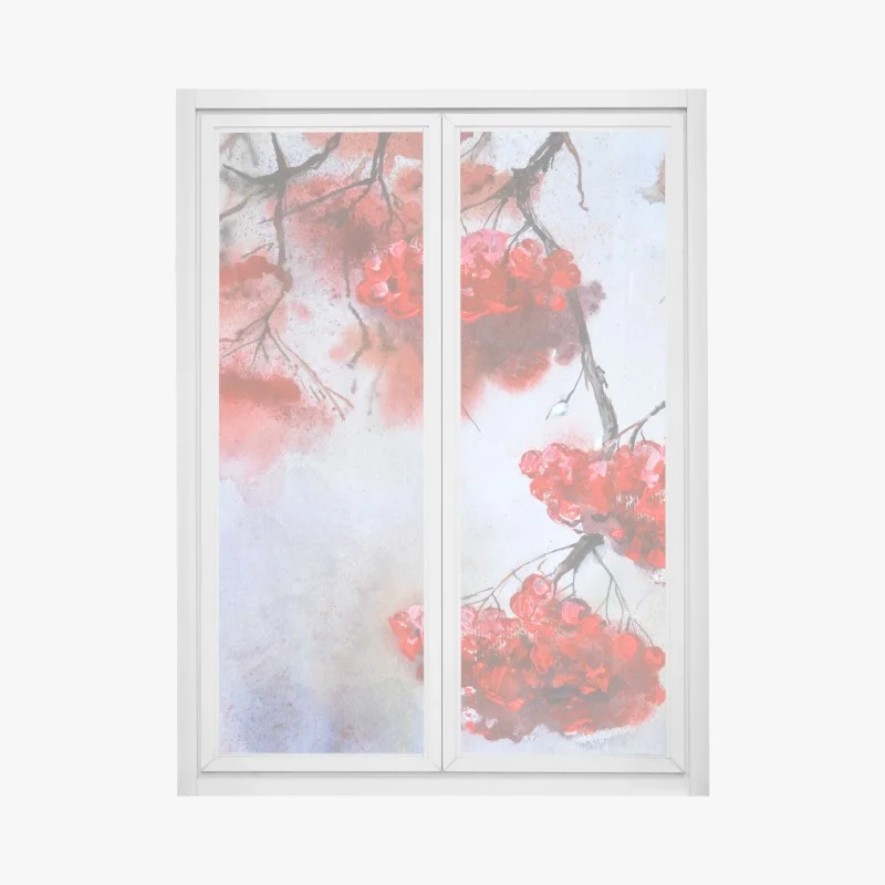 Adesivo per finestra rami di bacche rosse in acquerello