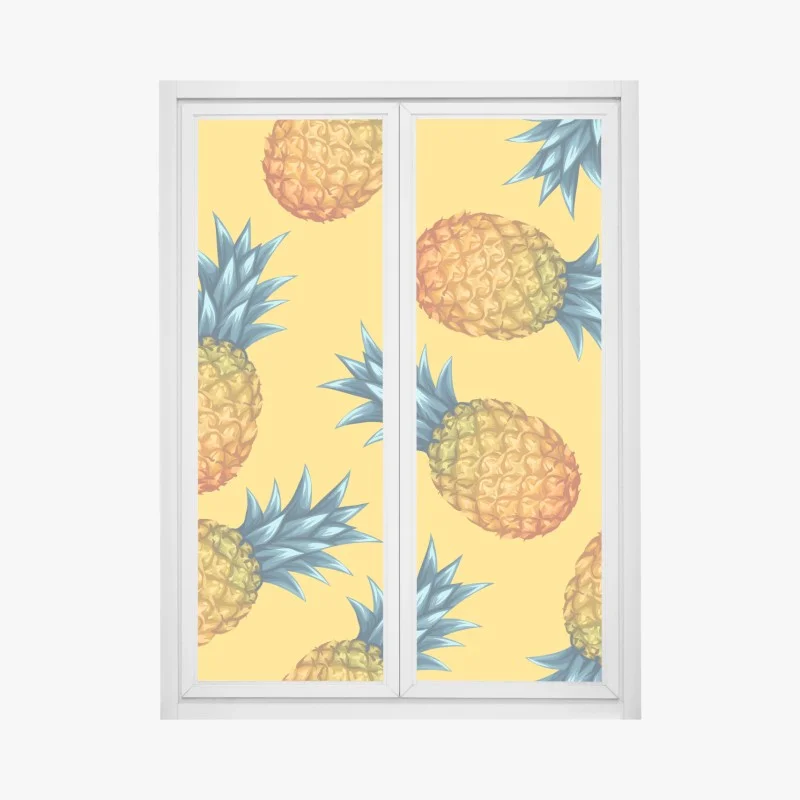 Adesivo per finestra ananas tropicale su sfondo giallo
