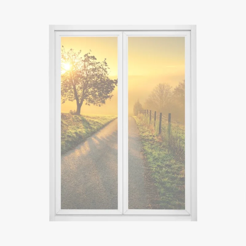 Adesivo per finestra alba dorata sulla collina