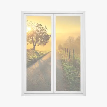 Adesivo per finestra alba dorata sulla collina • Wallissimo®