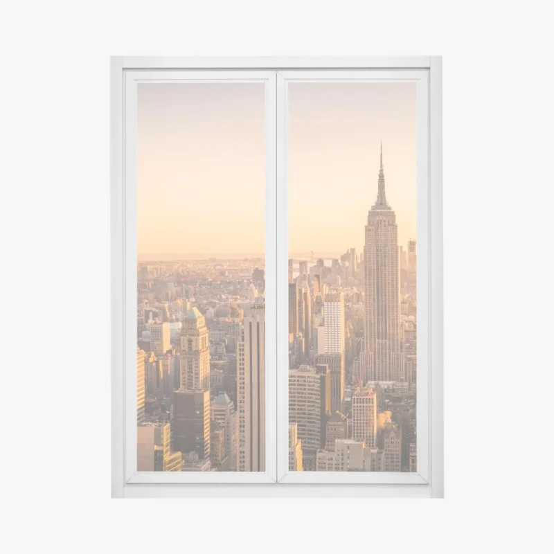 Adesivo per finestra skyline di New York al tramonto dorato
