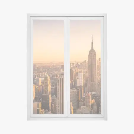 Adesivo per finestra skyline di New York al tramonto dorato • Wallissimo®
