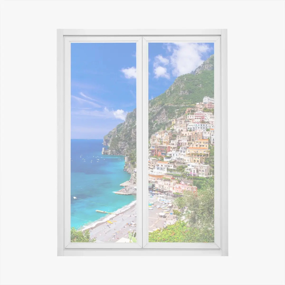 Adesivo per finestra vista panoramica di Positano sulla Costiera Amalfitana • Wallissimo® Adesivo per finestra vista panoramica di Positano sulla Costiera Amalfitana • Wallissimo®