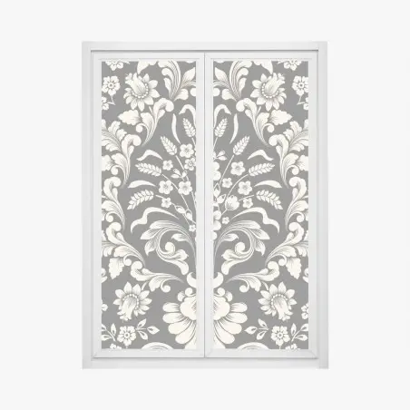 Adesivo per finestra motivo damascato floreale elegante su sfondo scuro • Wallissimo®