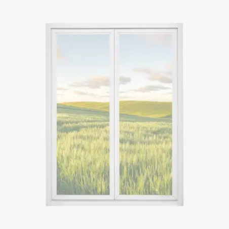 Adesivo per finestra panorama di campi verdi al tramonto • Wallissimo®