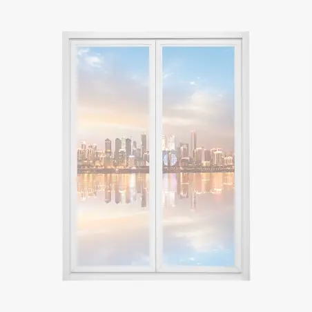 Adesivo per finestra panorama urbano al tramonto riflesso sull'acqua • Wallissimo®