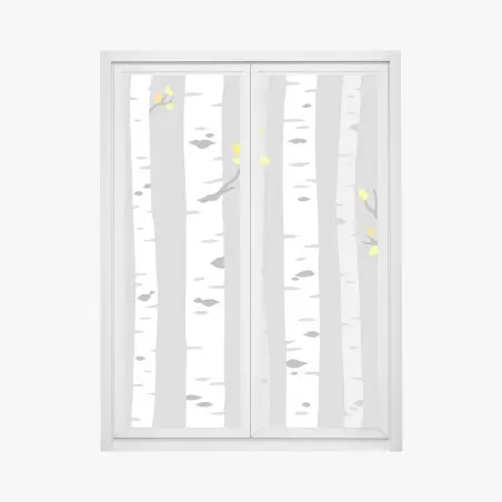 Adesivo per finestra foresta di betulle minimal con foglie gialle • Wallissimo®