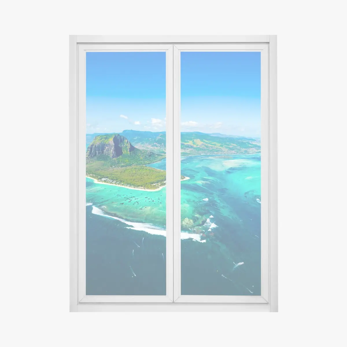 Adesivo per finestra paesaggio aereo di Le Morne Brabant, Mauritius • Wallissimo®