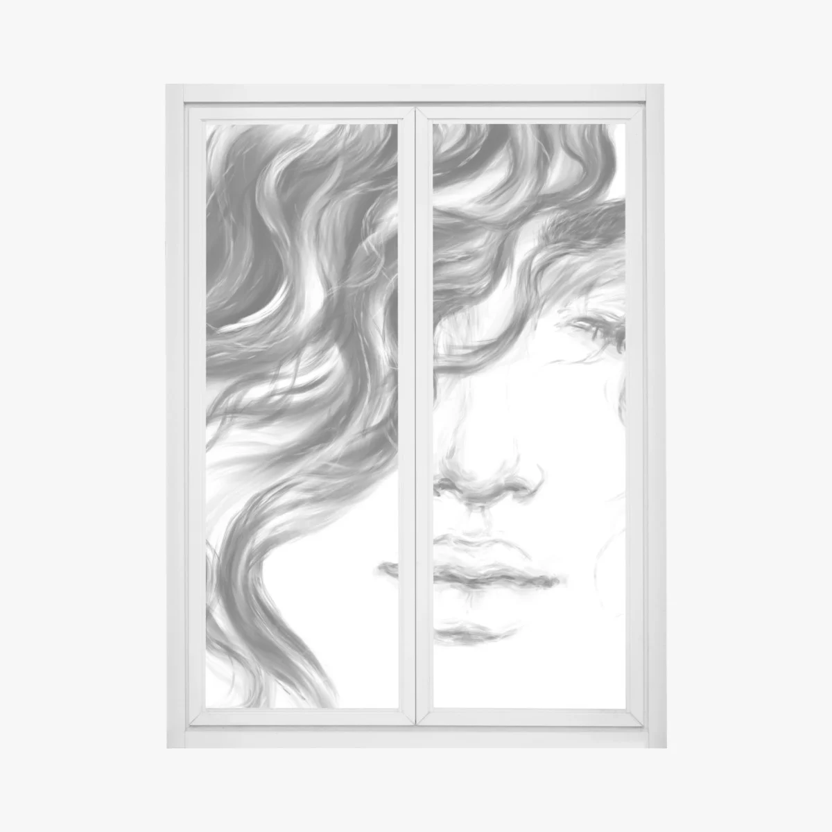 Adesivo per finestra ritratto etereo in bianco e nero • Wallissimo® Adesivo per finestra ritratto etereo in bianco e nero • Wallissimo®
