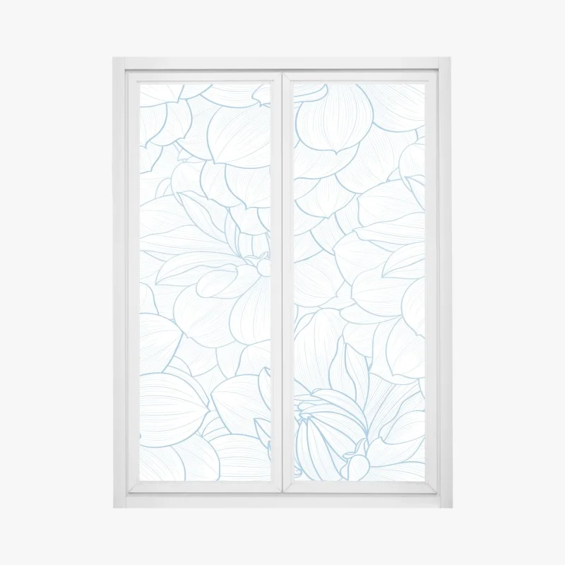 Adesivo per finestra motivo floreale a linee sottili color azzurro