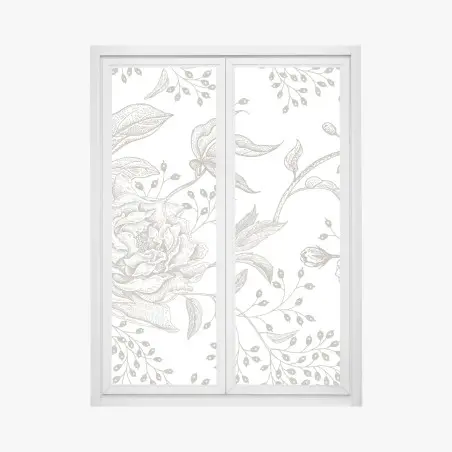 Adesivo per finestra motivo floreale classico con peonie • Wallissimo®