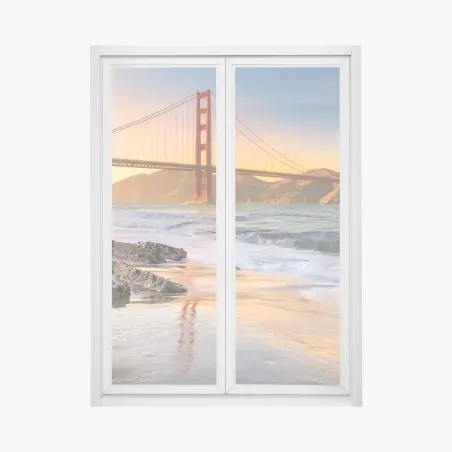 Adesivo per finestra tramonto dorato sul Golden Gate • Wallissimo®