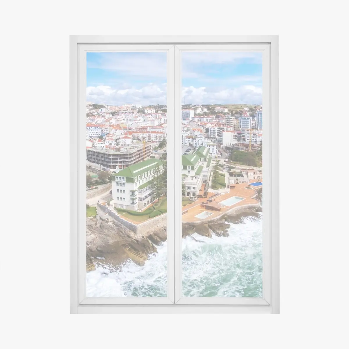 Adesivo per finestra veduta costiera panoramica con onde e scogli • Wallissimo®