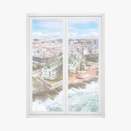 Adesivo per finestra veduta costiera panoramica con onde e scogli • Wallissimo®