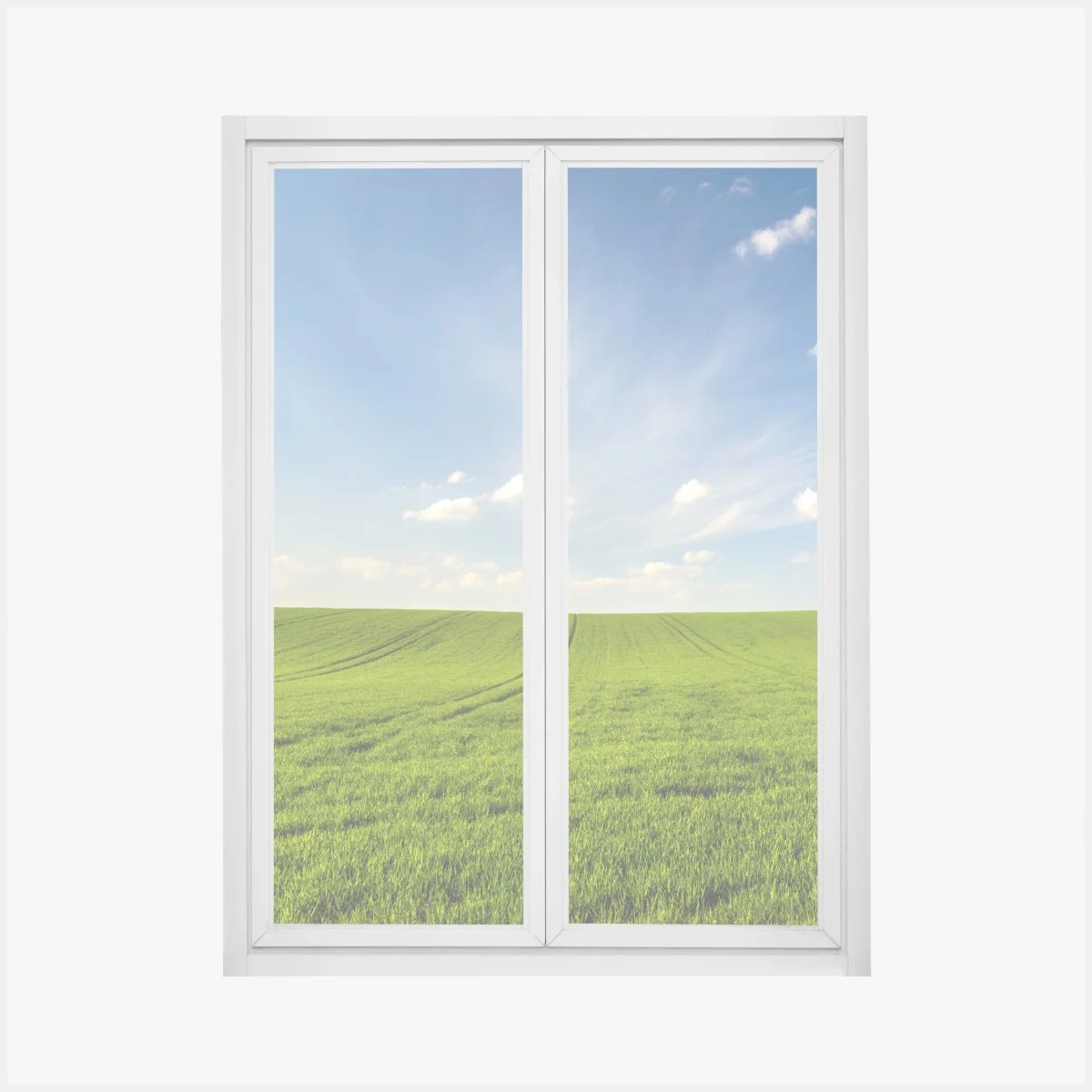 Adesivo per finestra panorama primaverile campo di grano verde • Wallissimo® Adesivo per finestra panorama primaverile campo di grano verde • Wallissimo®