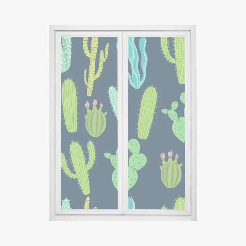 Adesivo per finestra pattern di cactus e succulente in tonalità verdi
