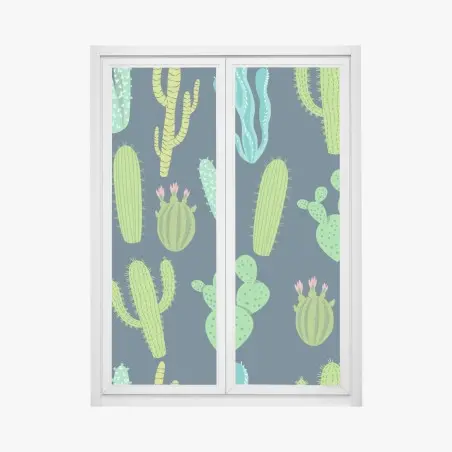 Adesivo per finestra pattern di cactus e succulente in tonalità verdi • Wallissimo®