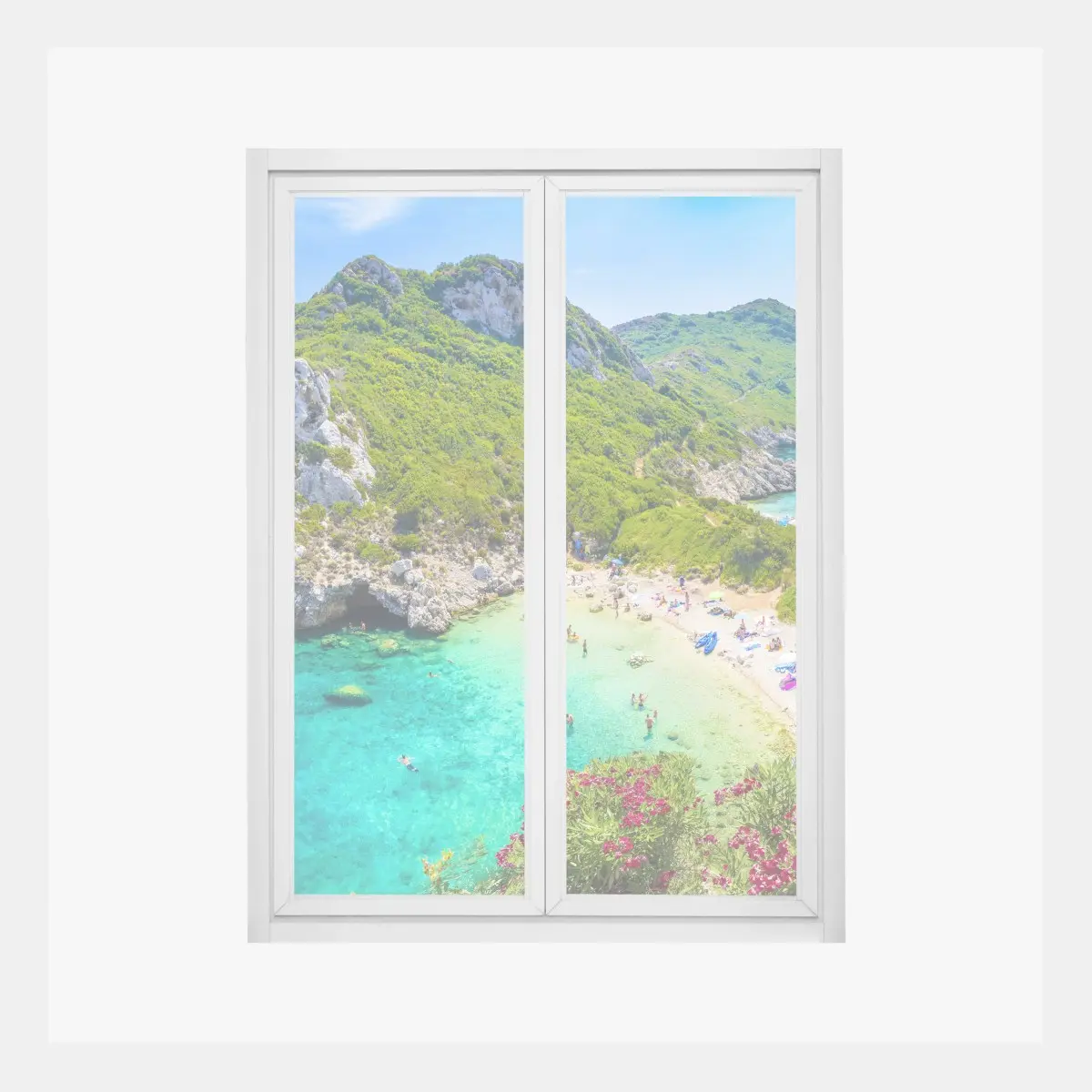 Adesivo per finestra panorama incantevole di Porto Timoni, Corfù • Wallissimo®