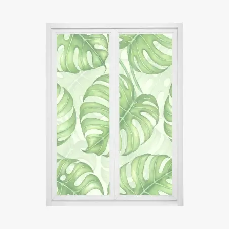 Adesivo per finestra motivo botanico di foglie di monstera in acquerello • Wallissimo®