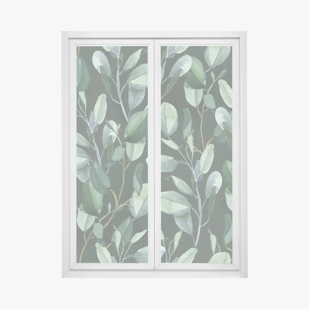 Adesivo per finestra motivo botanico di eucalipto su fondo verde scuro • Wallissimo® Adesivo per finestra motivo botanico di eucalipto su fondo verde scuro • Wallissimo®