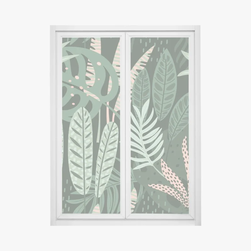 Adesivo per finestra murale botanico foglie tropicali in verde