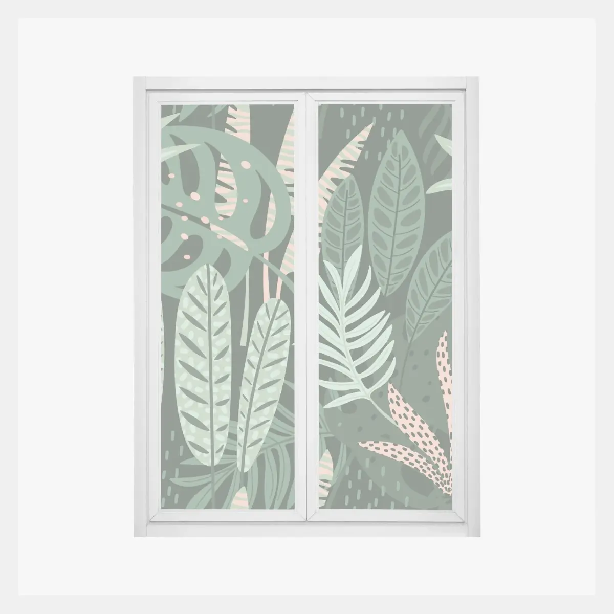 Adesivo per finestra murale botanico foglie tropicali in verde • Wallissimo®