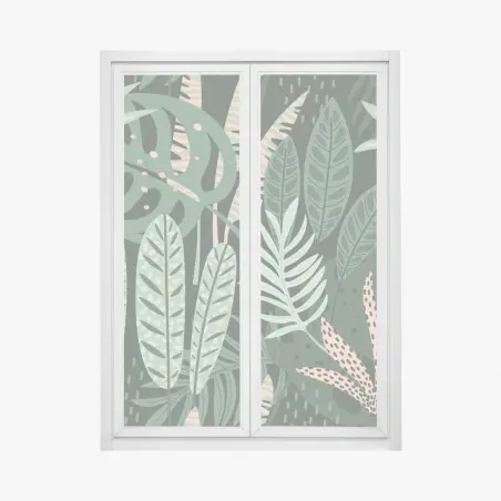 Adesivo per finestra murale botanico foglie tropicali in verde • Wallissimo®
