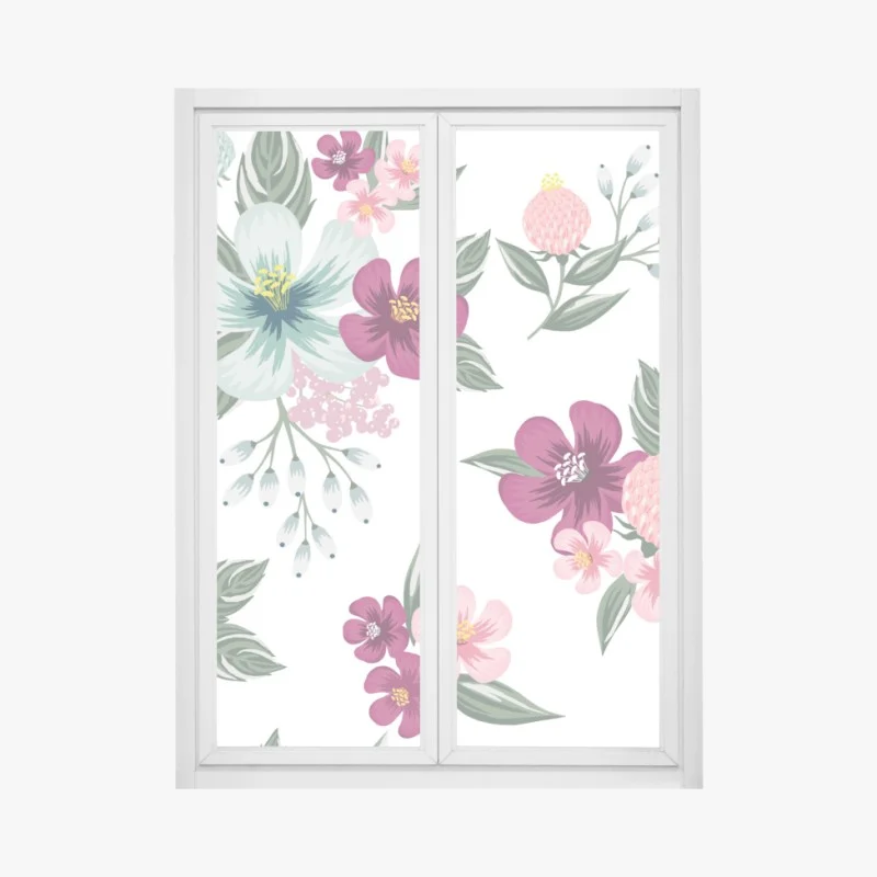 Adesivo per finestra motivo floreale elegante in toni rosa e verde