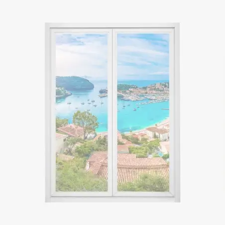 Adesivo per finestra splendido panorama marino di Port de Sóller, Mallorca • Wallissimo®