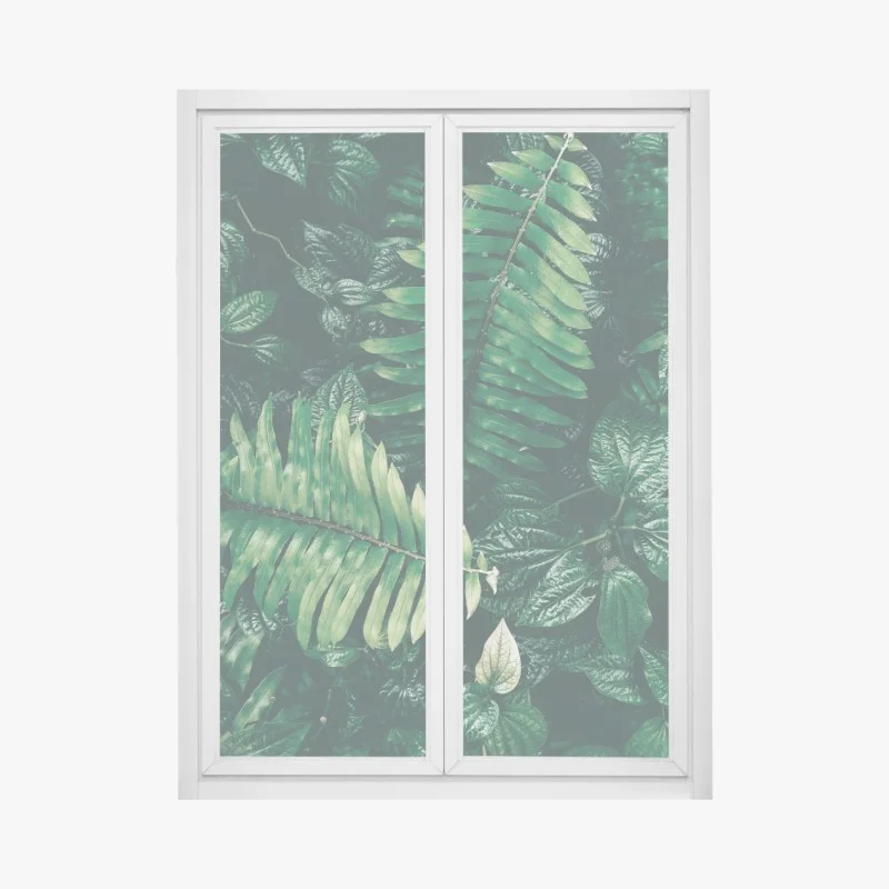 Adesivo per finestra giungla verticale: fogliame tropicale in verde scuro