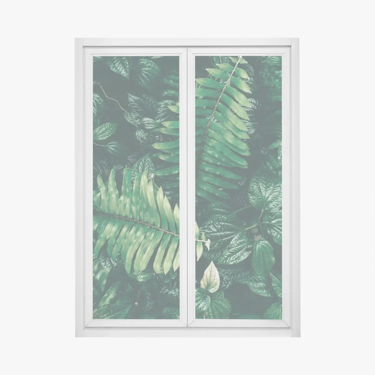 Adesivo per finestra giungla verticale: fogliame tropicale in verde scuro • Wallissimo®