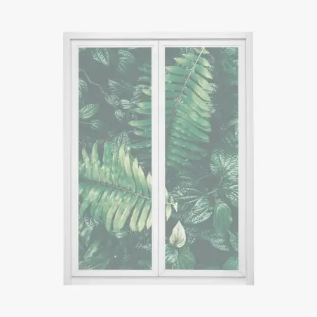 Adesivo per finestra giungla verticale: fogliame tropicale in verde scuro • Wallissimo®