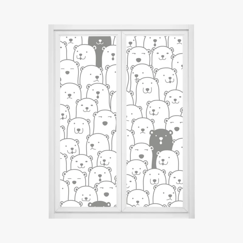 Adesivo per finestra motivo di orsi minimal in bianco e nero