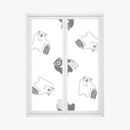 Adesivo per finestra orsetti viaggiatori in pattern minimal in bianco e nero • Wallissimo®