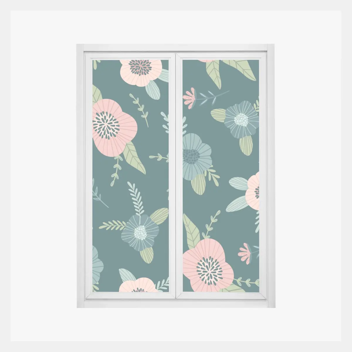Adesivo per finestra motivo floreale elegante su sfondo verde scuro • Wallissimo®
