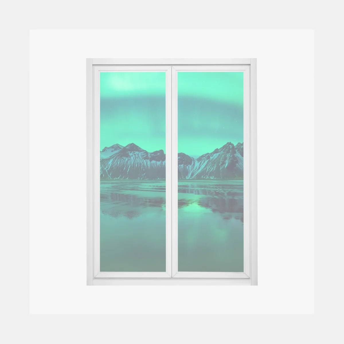 Adesivo per finestra aurora boreale su Vestrahorn sulla spiaggia nera di Stokksnes • Wallissimo® Adesivo per finestra aurora boreale su Vestrahorn sulla spiaggia nera di Stokksnes • Wallissimo®