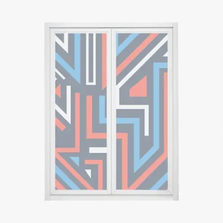 Adesivo per finestra composizione geometrica astratta colori blu e rosso • Wallissimo®