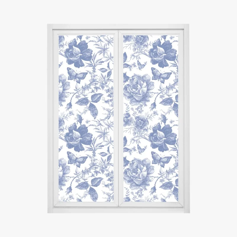 Adesivo per finestra motivo floreale blu in stile toile