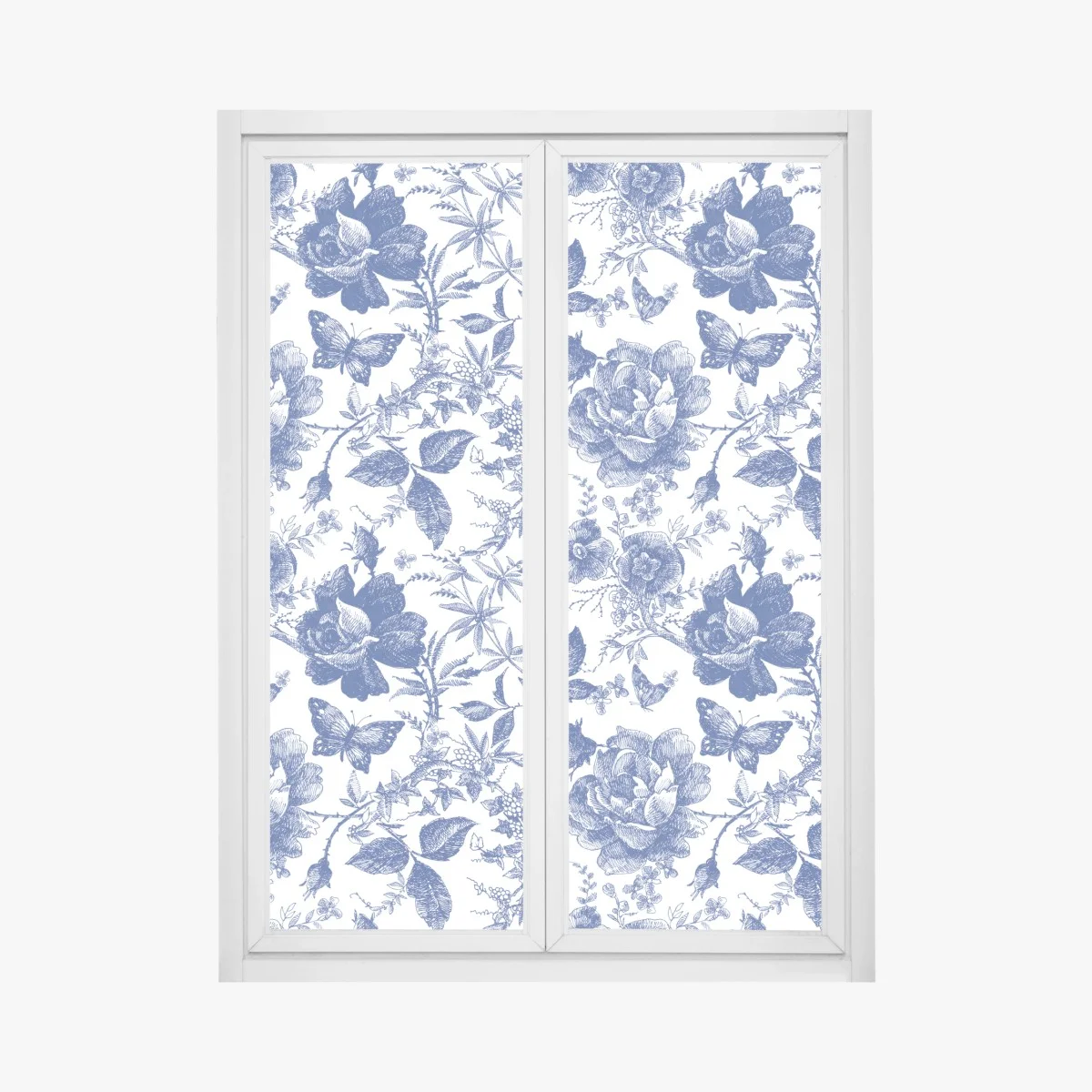 Adesivo per finestra motivo floreale blu in stile toile • Wallissimo® Adesivo per finestra motivo floreale blu in stile toile • Wallissimo®