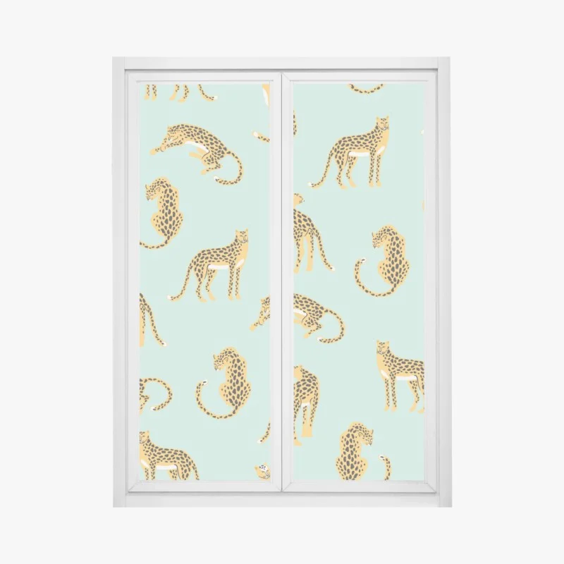 Adesivo per finestra ghepardi su sfondo verde menta