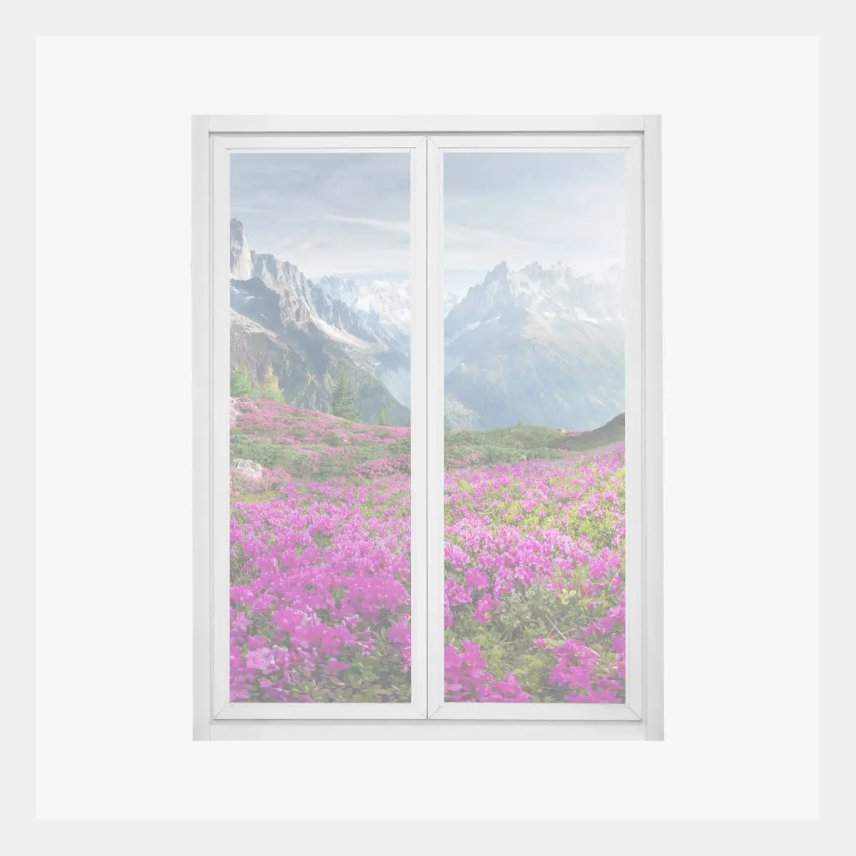 Adesivo per finestra fioritura di rododendri ai piedi del Monte Bianco • Wallissimo®