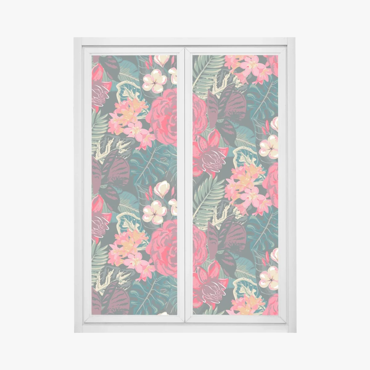 Adesivo per finestra motivo floreale tropicale dai toni vivaci • Wallissimo® Adesivo per finestra motivo floreale tropicale dai toni vivaci • Wallissimo®