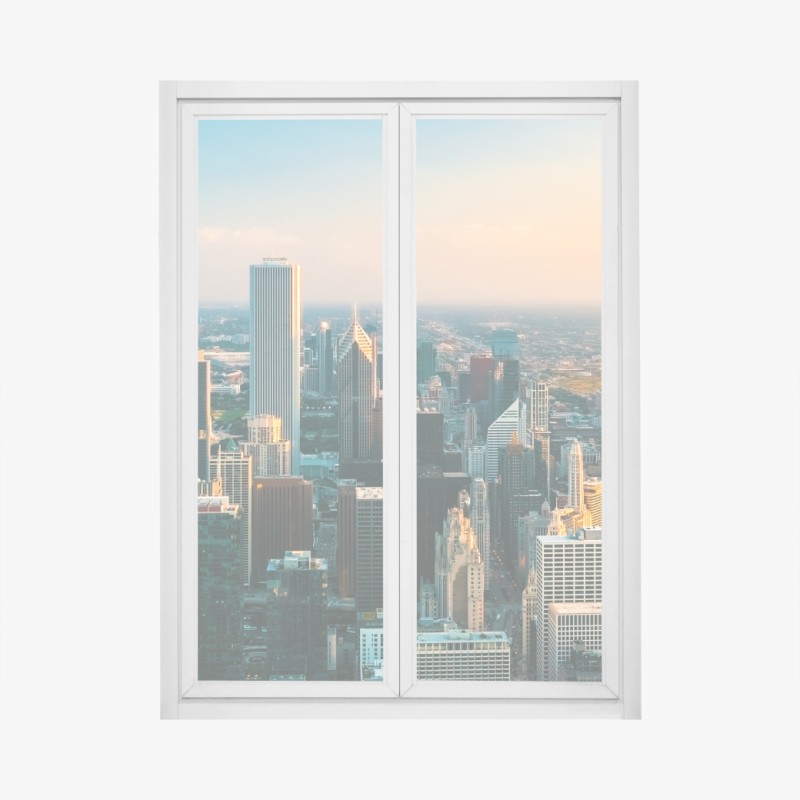 Adesivo per finestra tramonto su Chicago: skyline metropolitano