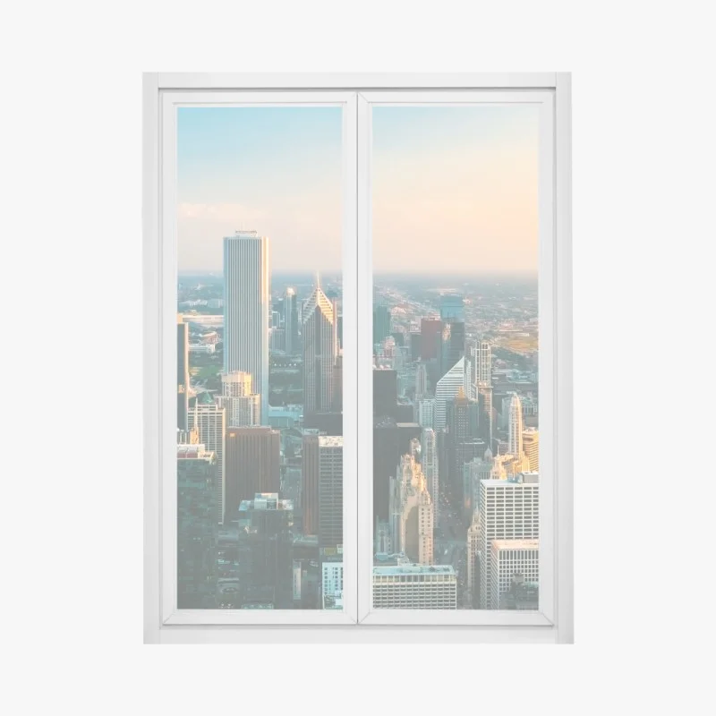 Adesivo per finestra tramonto su Chicago: skyline metropolitano