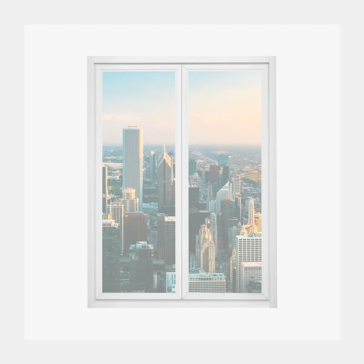 Adesivo per finestra tramonto su Chicago: skyline metropolitano • Wallissimo®