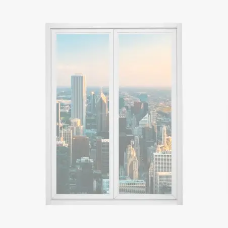 Adesivo per finestra tramonto su Chicago: skyline metropolitano • Wallissimo®