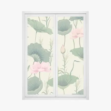 Adesivo per finestra giardino di loto in stile botanico • Wallissimo®