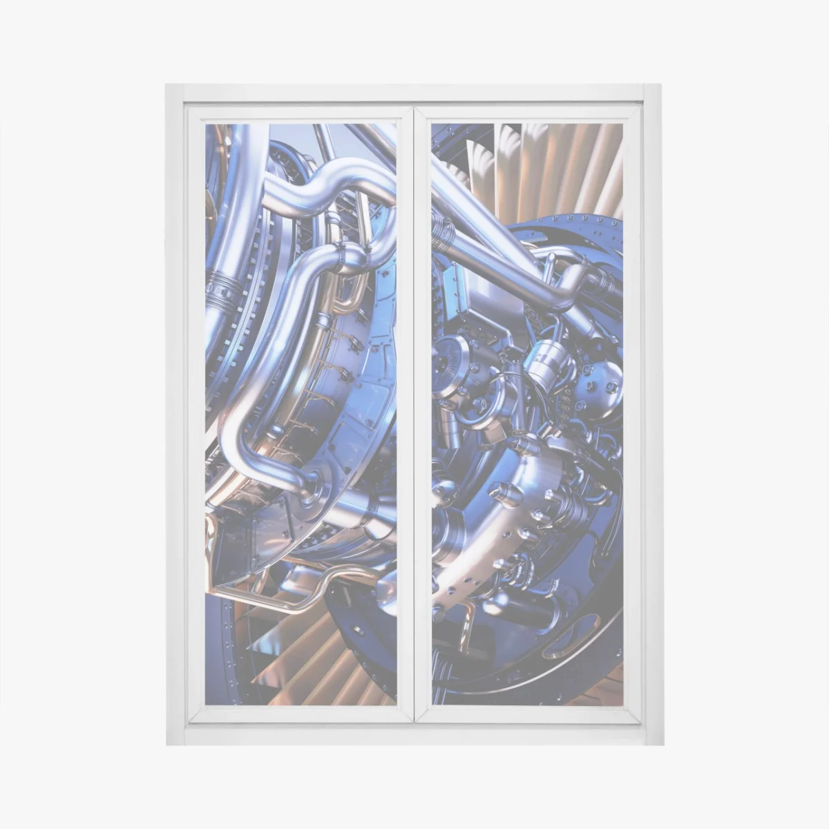 Adesivo per finestra dettaglio di turbina aerospaziale in luce blu • Wallissimo® Adesivo per finestra dettaglio di turbina aerospaziale in luce blu • Wallissimo®