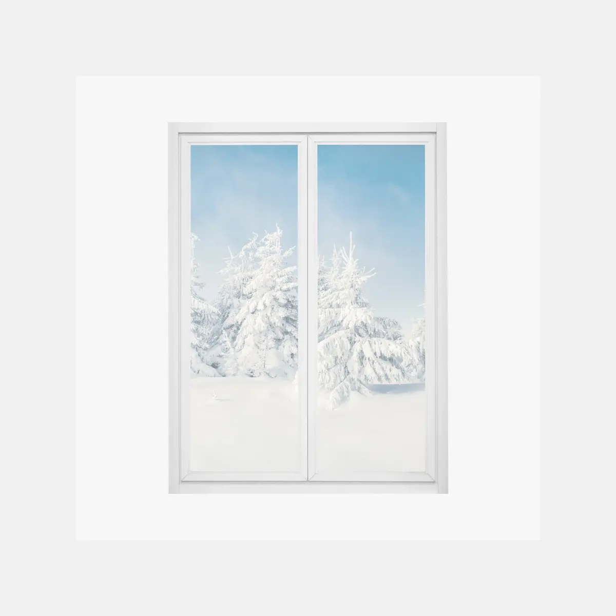 Adesivo per finestra panorama invernale di abeti innevati • Wallissimo®