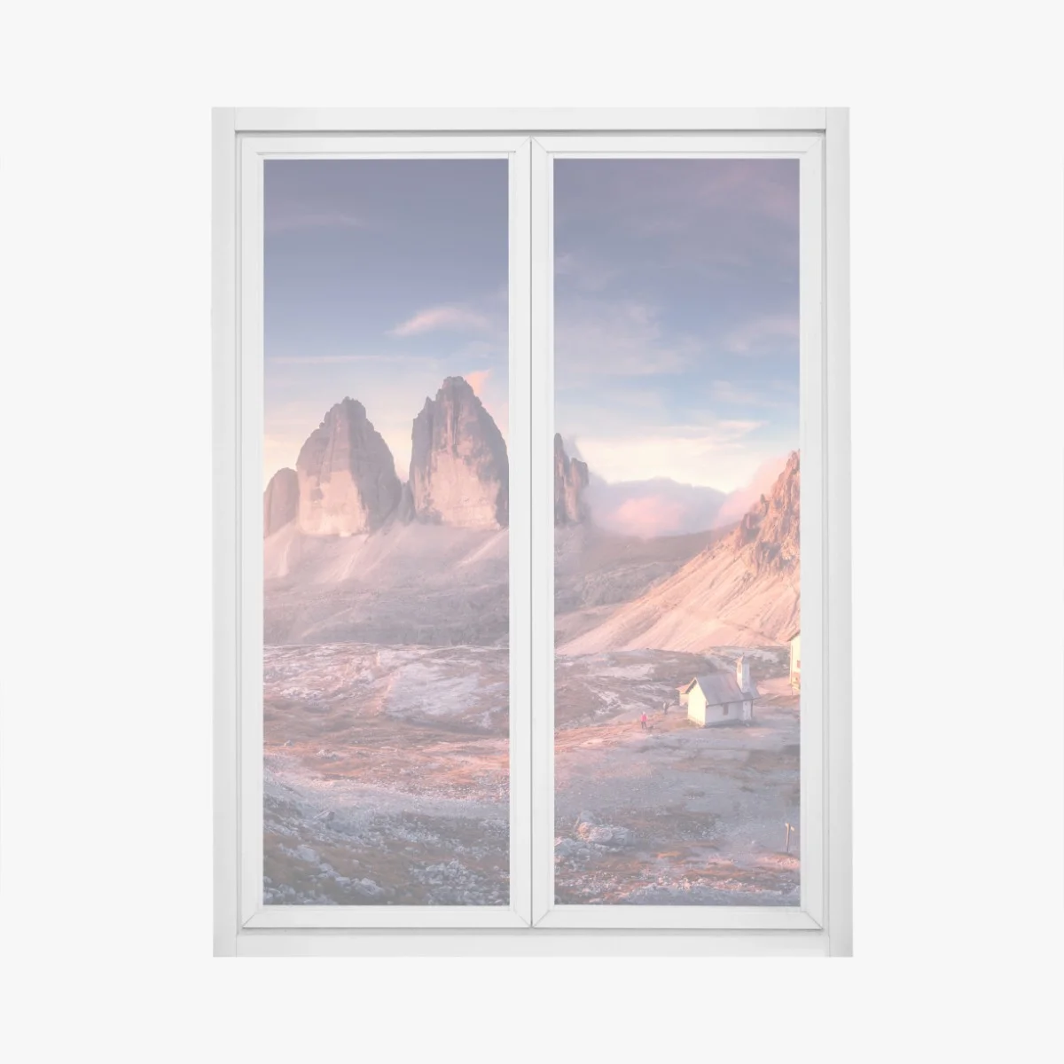 Adesivo per finestra alba sulle Tre Cime di Lavaredo • Wallissimo® Adesivo per finestra alba sulle Tre Cime di Lavaredo • Wallissimo®